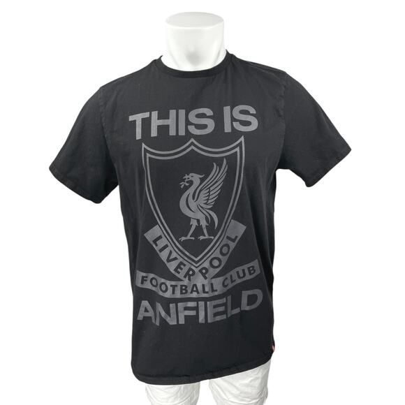 Liverpool FC Men's Black This Is Anfield Print Short Sleeve T-Shirt Tee Top Sz L - Picture 1 of 5